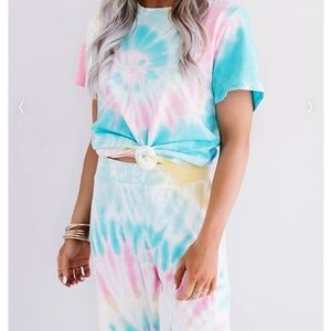 NWT 1 4 3 STORY OCEANSIDE 🌊 DREAMING TIE DYE TEE & JOGGER (SET)-BLUE🩵, M, BNWT
